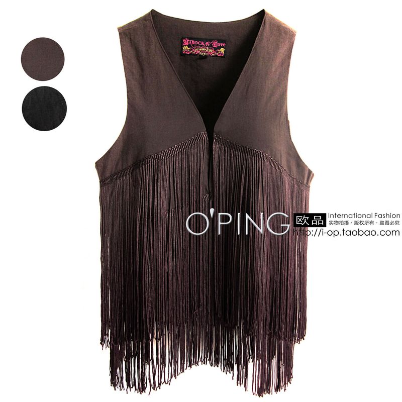 Drop shipping 2013 Fashion 100% cotton gradient tassel denim vintage vest vest 2 -vt