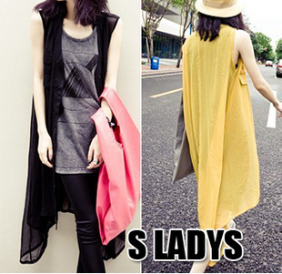 Drop shipping 2013 Fashion  chiffon personality irregular loose plus size long design vest type vest style shirt -tx