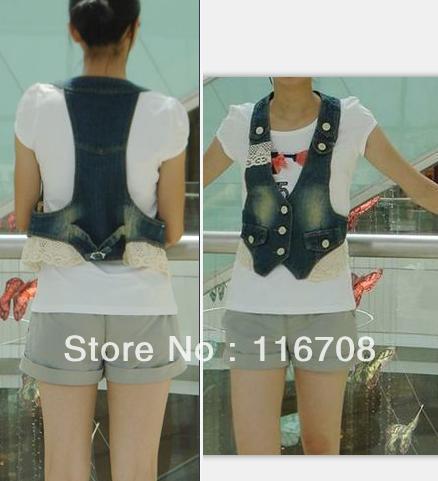 Drop shipping 2013 Fashion punk cutout laciness button slim all-match denim vest vest vt-057