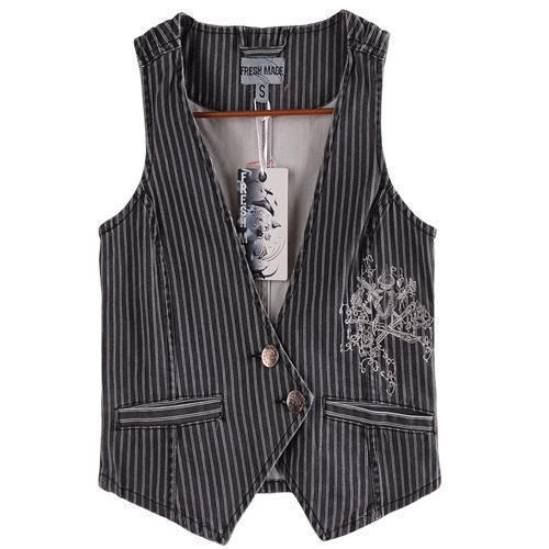 Drop shipping 2013  fresh made stripe embroidery casual denim vest women's vest female VT002