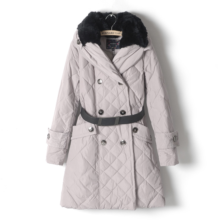 Drop shipping 2013 Fur collar belt fashion hooded female long design down coat down coat 1.26kg -jk