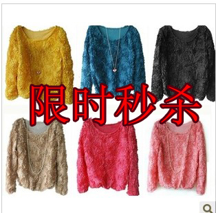 Drop shipping 2013  new arrival 3d handmade three-dimensional rose pullover top short jacket female -wjk