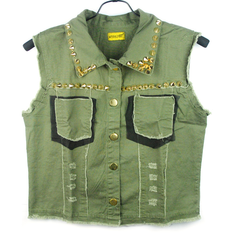 Drop shipping 2013 new arrival fashion punk metal rivet sleeveless denim vest outerwear vt-056