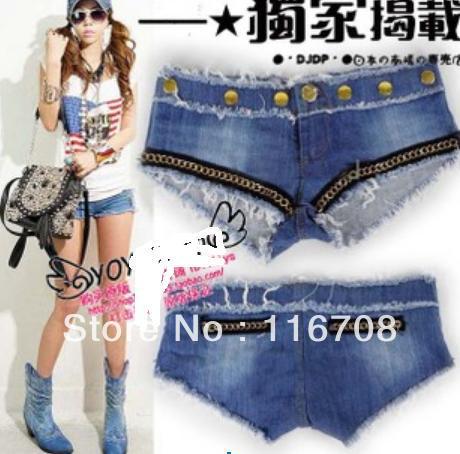 Drop shipping 2013 new arrival fashion women's metal chain elastic slim hip sexy denim shorts sk-057