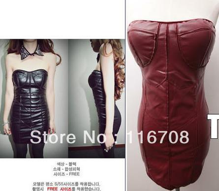 drop shipping 2013 new arrival Shes-story punk rock medium-long leather slim hip slim tube top one-piece dress sk-196