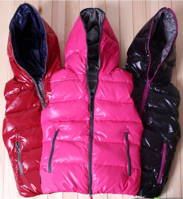 Drop shipping 2013 Plus size clothing mm plus size vest with a hood japanned leather shiny down cotton vest female -vt