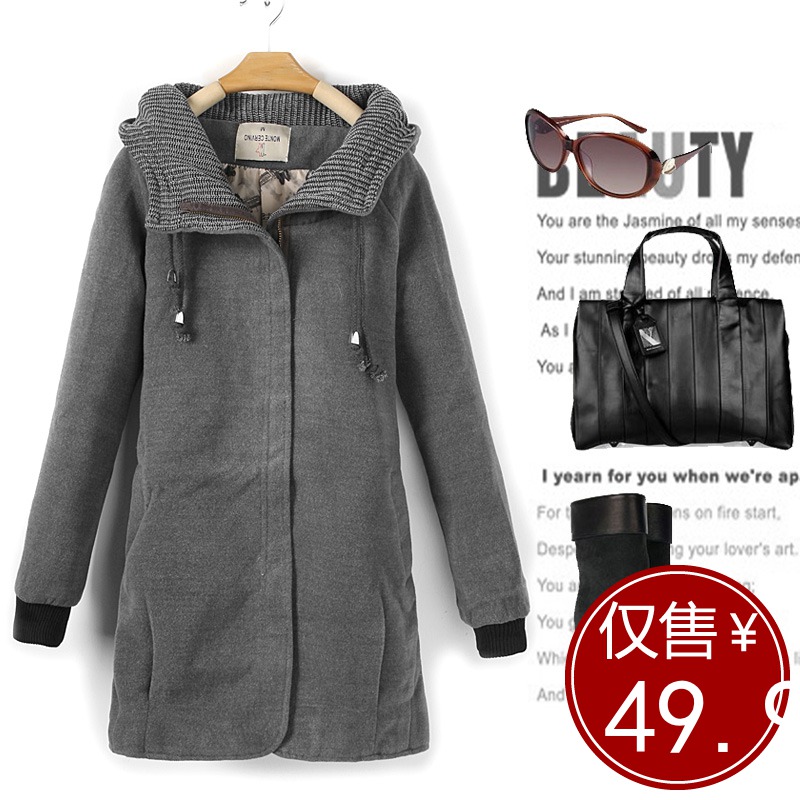 Drop shipping 2013  slim woolen overcoat trench with a hood woolen outerwear female medium-long thickening -ot