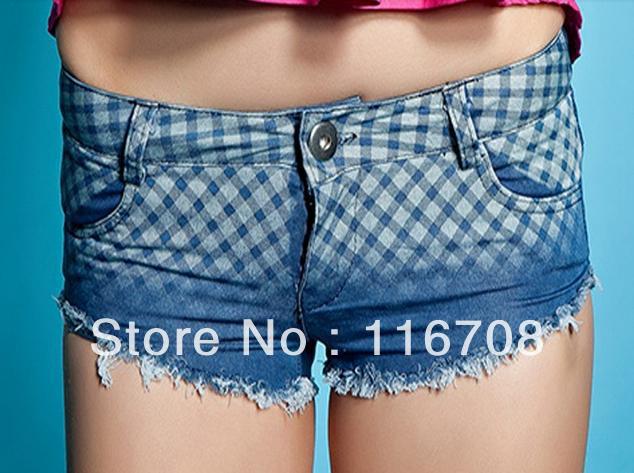 Drop shipping 2013 spring and summer new arrival jazz dance ktv ultra-short low-waist denim plaid shorts st-103