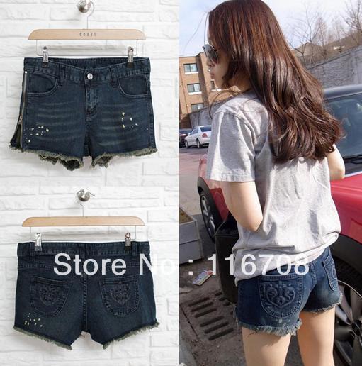 Drop shipping 2013 spring and summer new arrival women's sidepiece zipper painted denim shorts ST-077