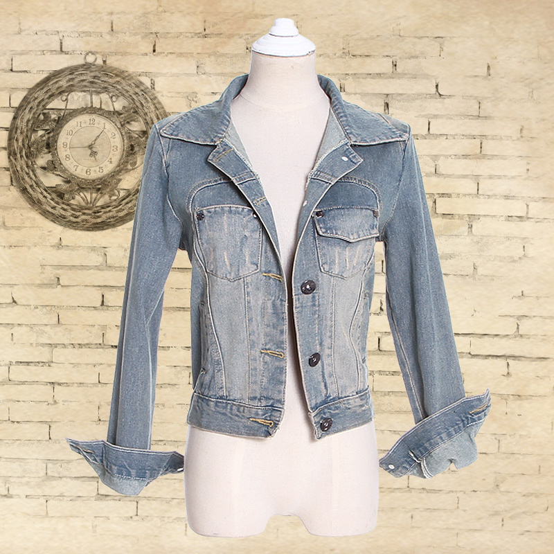 Drop shipping 2013  spring fashion retro finishing denim slim outerwear water wash wearing white light blue denim top -jk