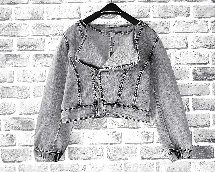 Drop shipping 2013 Street casual motorcycle slanting collar water wash ultra-short paragraph denim outerwear -ot