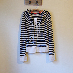 Drop shipping 2013 Stripe loop pile zipper women's autumn outerwear with a hood casual short jacket 0.3kg -jk