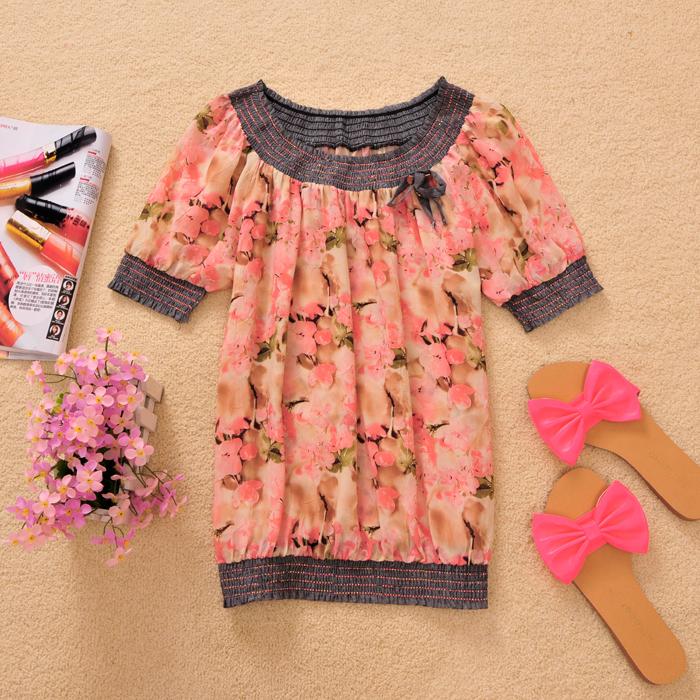 Drop shipping 2013 Summer female vintage print chiffon shirt top -wtx