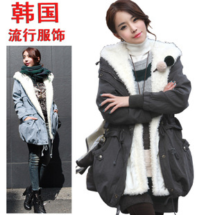 Drop shipping 2013  winter with a hood long-sleeve drawstring trench twinset berber fleece female outerwear long design -wjk