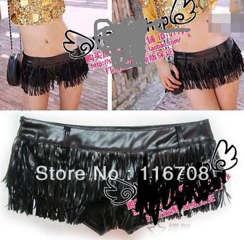 Drop shipping 2013 women's spring autumn and winter black tassel sexy leather super shorts culottes boot cut jeans sly st-073