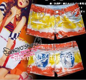 Drop shipping 2013 women's spring summer all-match multicolour doodle painting gradient denim shorts st-051