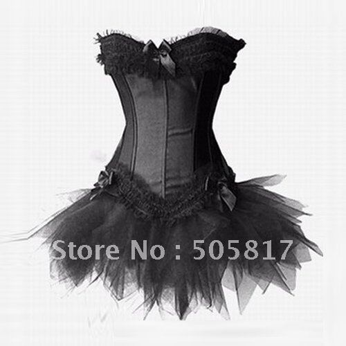 Drop shipping  5 colors Corset with Side buckle +Mini TUTU Skirt Black body lift shaper Sexy Lingerie red white purple pink Q070