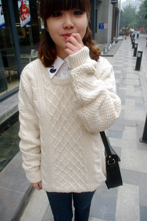 drop shipping Fashion 2013 women's spring o-neck loose coarse knitting twisted long design thickening sweater pullover