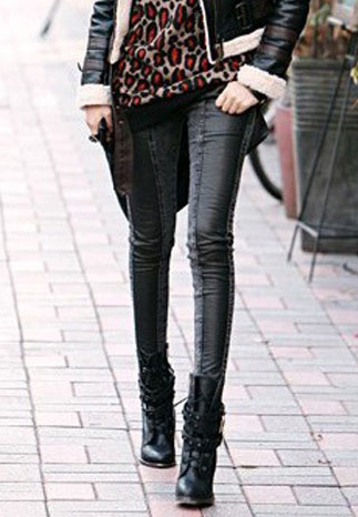 drop shipping Fashion 2013 women's spring patchwork faux leather pants slim skinny jeans pants