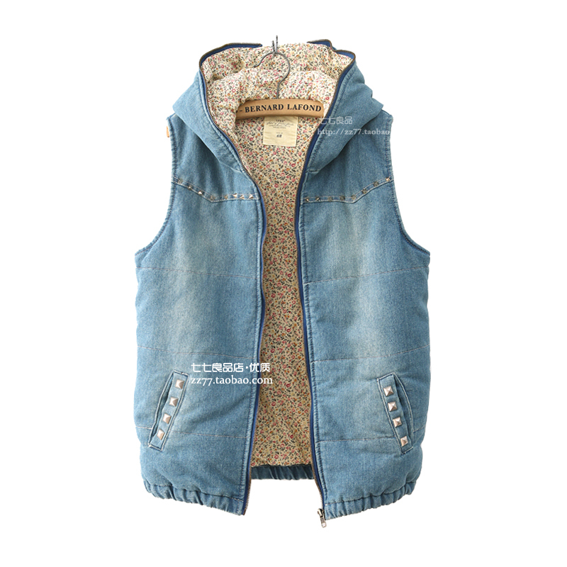 drop shipping High quality rivet denim cotton vest cotton vest zipper cotton vest female