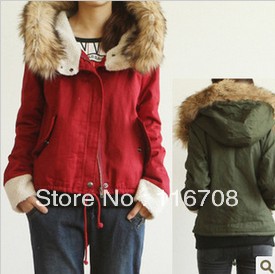 DROP shipping  korean snow wear HOODED Thicken fur collar down outerwear coat elegant cotton-padded jacket for women CO-025