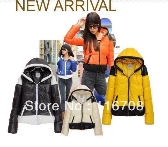 DROP shipping  korean snow wear HOODED Thicken leather down outerwear coat elegant cotton-padded jacket for women CO-026