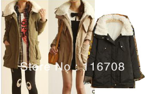 DROP shipping  korean snow wear HOODED Thicken wool down outerwear coat elegant cotton-padded jacket for women CO-027