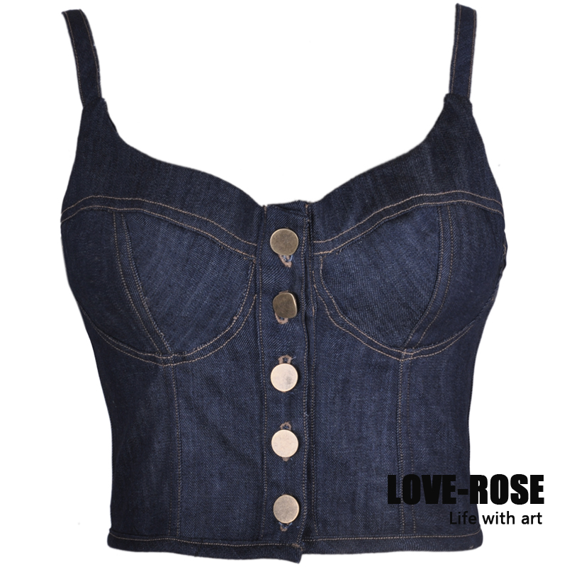 drop shipping Love rose original design Dark Blue tube top sexy tube top short design denim spaghetti strap vest top