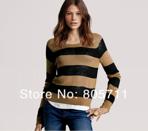 Drop Shipping Round Collar Wide Striped Sweater New Fashion Women's Clothing Pullovers Regular Length