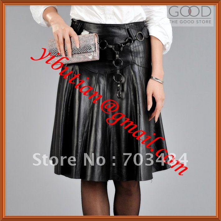 Drop Shipping  Slim Black  Ladies Leather Skirt  100% Sheep Leather Very Soft