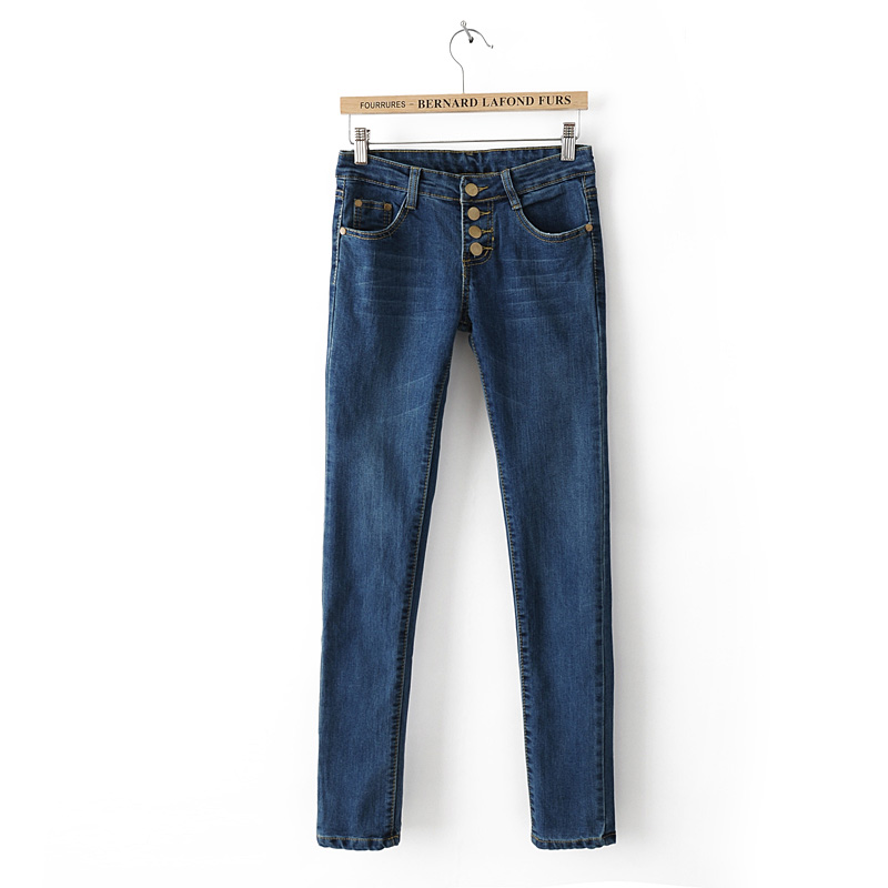 drop shipping Slim breasted mid waist jeans female elastic skinny pants pencil pants denim trousers