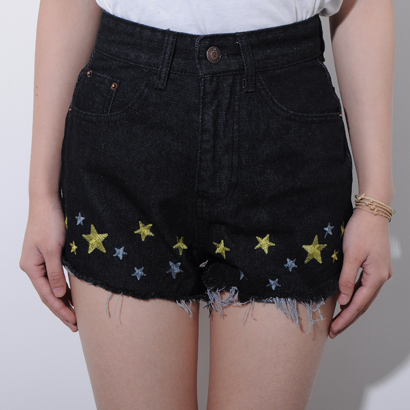 drop shipping Sty nda vintage HARAJUKU pentastar black high waist denim shorts female