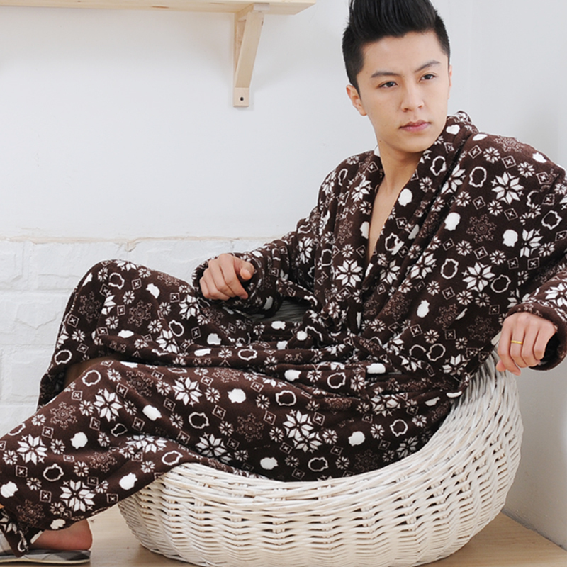 drop shipping Sweets autumn and winter lengthen male coral fleece sleepwear thickening robe coral fleece bathrobe lounge