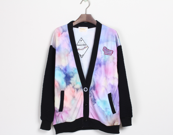 drop shipping Thickening fashion tie-dyeing baseball shirt embroidery letter cardigan outerwear sweatshirt