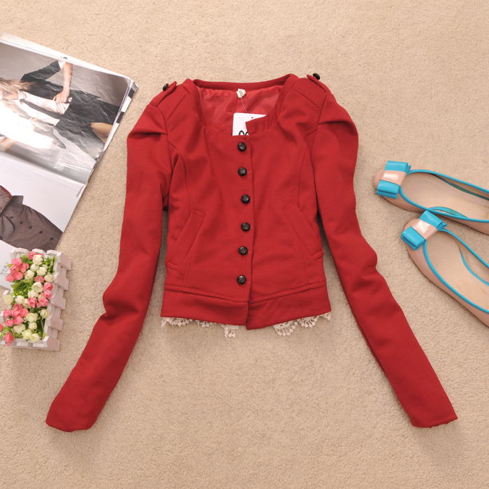 Drop shpping 2013 Female spring and autumn lace decoration wowed epaulette slim short design short jacket 6905 -wjk