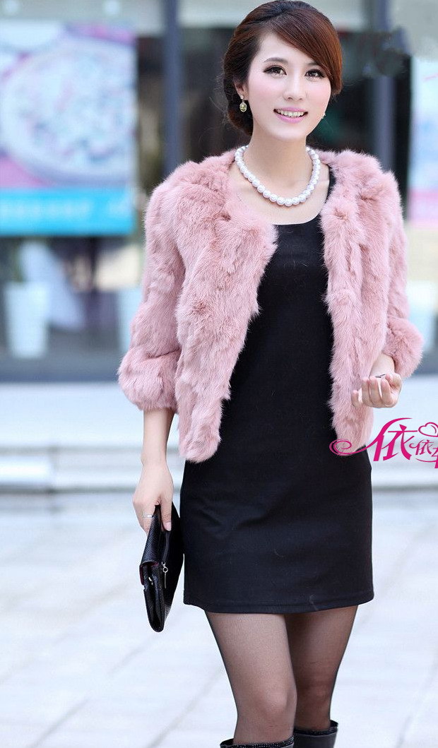 Dropsale Genuine Rabbit Fur  coats,short style Genuine Trim rabbit fur coat /winter coat,free shipping