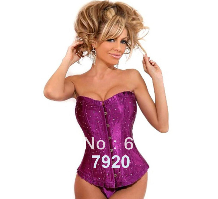 Dropshiping Women intimates sexy lingerie  satn corset overbust purple 804