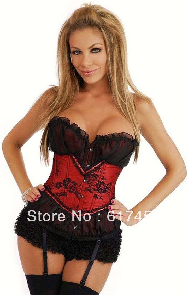 Dropshiping Women intimates sexy lingerie  satn corset overbust red 827