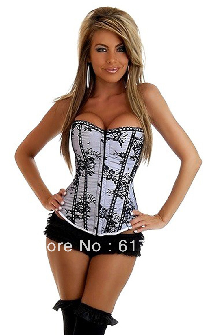 Dropshiping Women shaper  sexy lingerie  satn corset overbust white 014