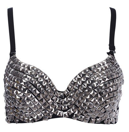 Dropshipping Hot !!Sexy Bra Women Disco All-over Spike Stud Rivet Bra Metallic Punk Dance Bra Freeshipping