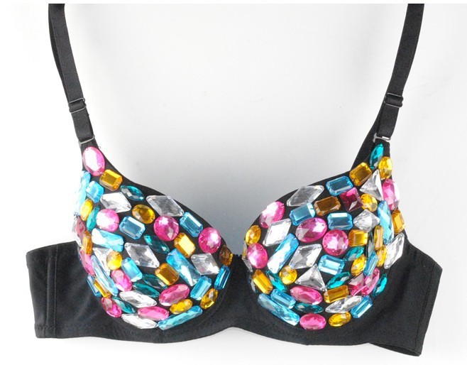 Dropshipping Hot !!Sexy Bra Women Party Disco All-Over Colorful Diamond Bra Punk Dance Bra Freeshipping