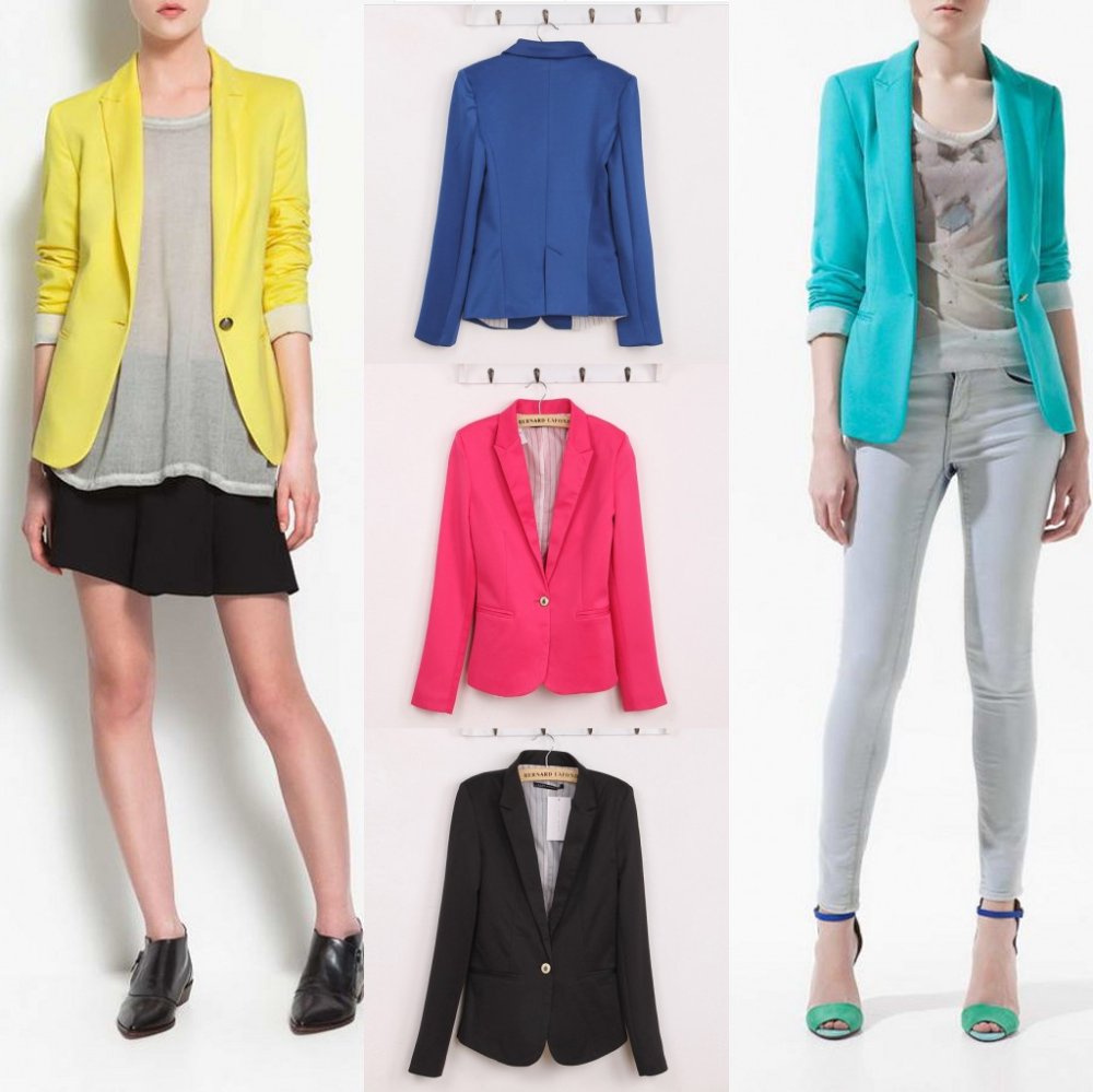 Dropshipping Lady Womens Candy Colors One Button Suits Tunic Foldable Sleeve Blazer Jacket 6 color to chose Free Shipping