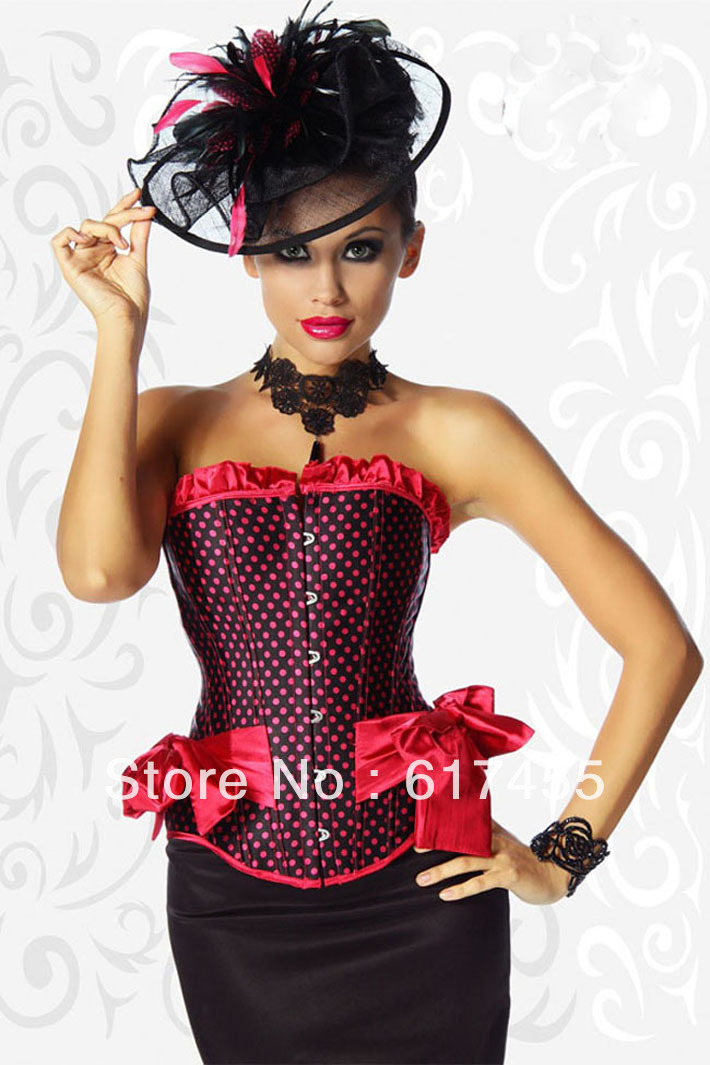 Dropshipping Women shaper sexy lingerie satin Red Dot Corset With Bow Details  971