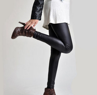 Dull black faux leather pants fashion female slim pencil pants trousers legging tight