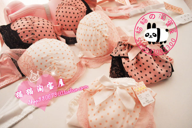 Duomaomao princess lace polka dot sexy push up female underwear bra set