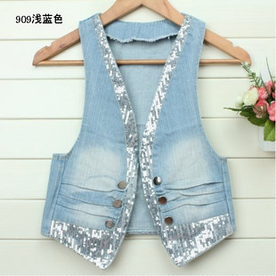 e-home 2013 female bling vest all-match denim vest cardigan vest -hb