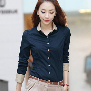 E008 2013 autumn slim all-match loose stand collar long-sleeve shirt female formal