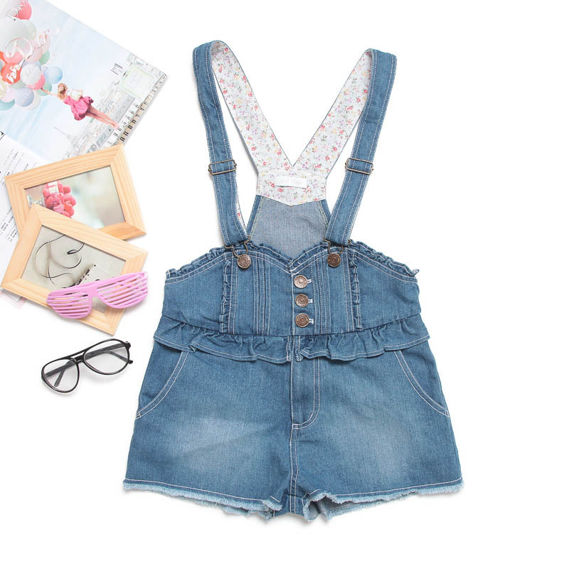 E021-668 female sweet water wash wearing white moben female denim suspenders shorts