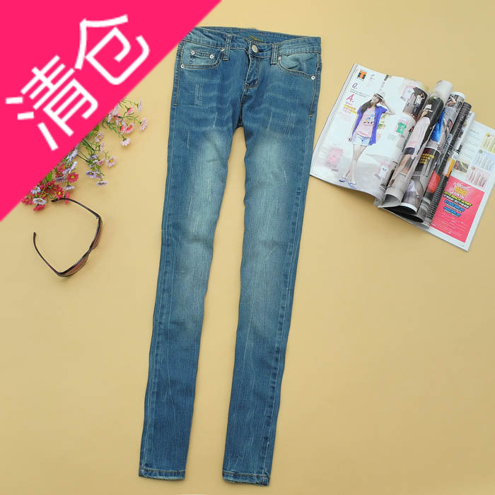 E072-706 female japanese style vivi pencil pants skinny pants jeans cat scratches