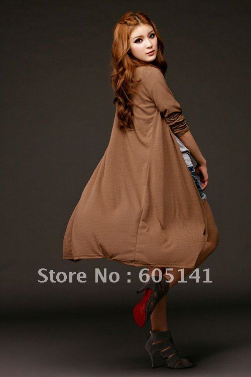 E1070 New Womens Fashion Soft Long Tops Outwear Smock Coat Coffee/Black Retail & Wholesale